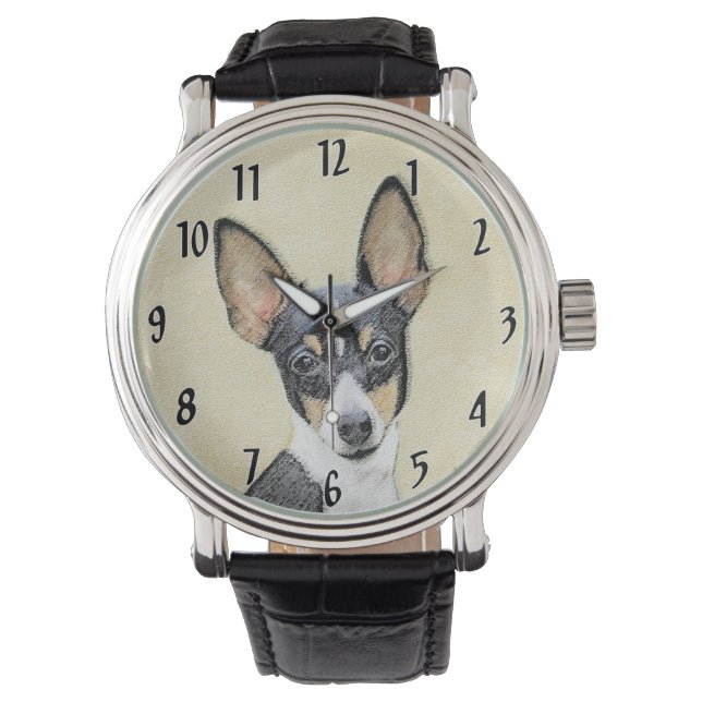 Toy Fox Terrier Painting - Niedliche Original Dog  Armbanduhr (Vorderseite)