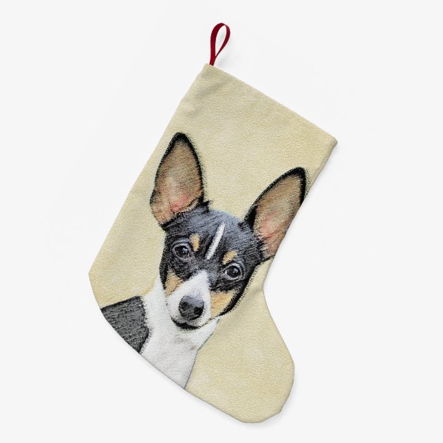 Toy Fox Terrier Painting - Niedliche Original Dog  Kleiner Weihnachtsstrumpf (Vorderansicht (hängend))