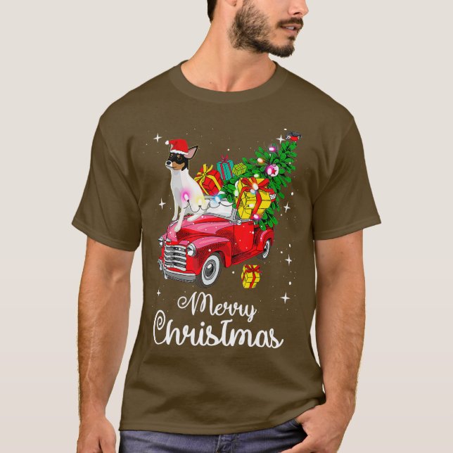 Toy Fox Terrier Ride Red Truck Weihnachten Pajama T-Shirt (Vorderseite)