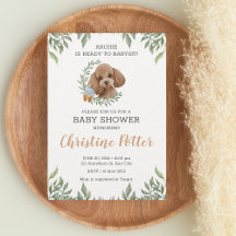 Toy Poodle Apricot Brown Boho Greenery Baby Dusche