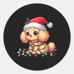Toy Poodle Weihnachtslicht Hund Funny Xmas Runder Aufkleber