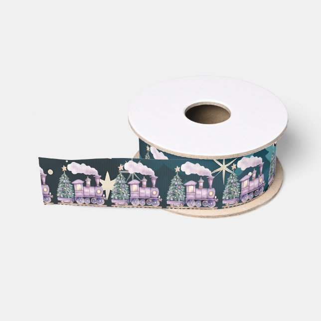 Toy Purple Christmas Locomotive Winter Scene Ripsband (Spule)