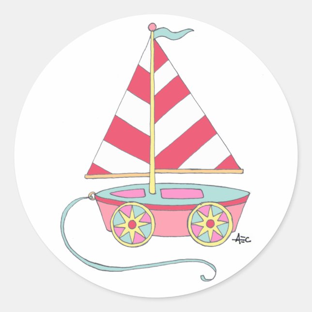 Toy Sailboat Stickers Nautical Es ist ein Mädchen (Vorderseite)