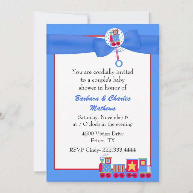 Toy Train Baby Boy Couple's Shower Invitation (Devant)