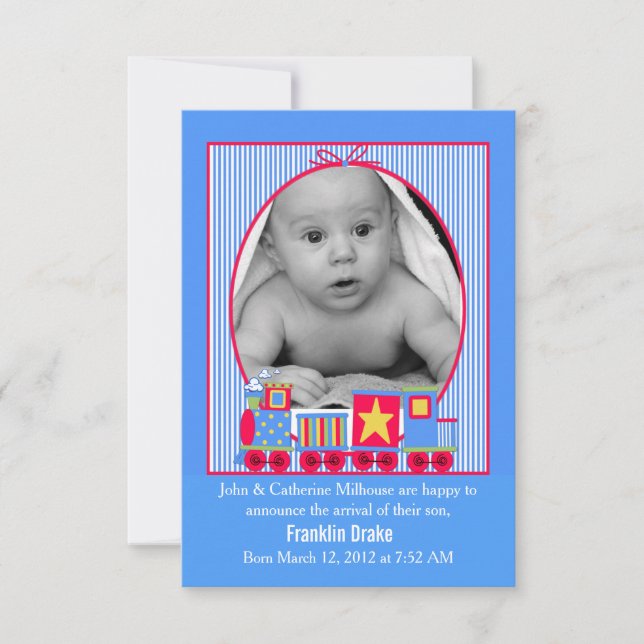 Toy Train Baby Boys Carte photo Faire-part de nais (Devant)