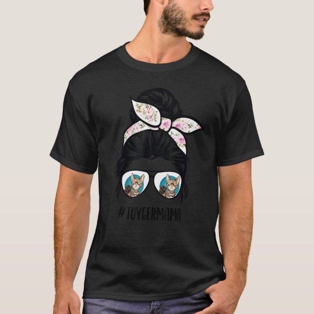 Toyger Mama Messy Bun Hair Glasses Drahthaarterrie T-Shirt (Vorderseite)