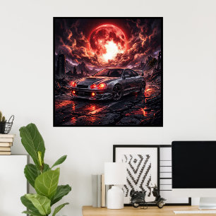 Toyota Celica GT4 unter einem karmesinroten Mond Poster
