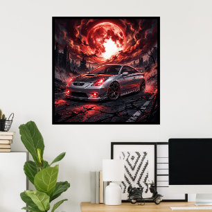 Toyota Celica GT-S unter einem karmesinroten Mond Poster