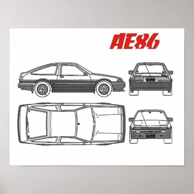 toyota corolla ae86 affiche d'impression bleue (Devant)