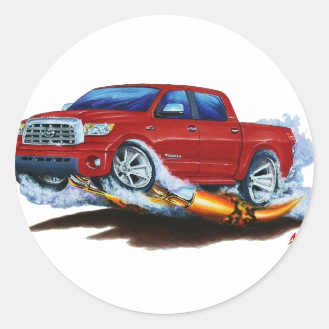 Toyota Tundra Crewmax Red Truck Runder Aufkleber (Vorderseite)