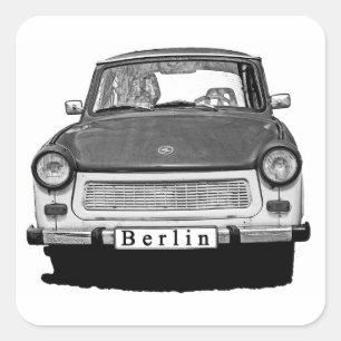 Trabant-Auto-Front, Schwarzweiss, Berlin Quadratischer Aufkleber