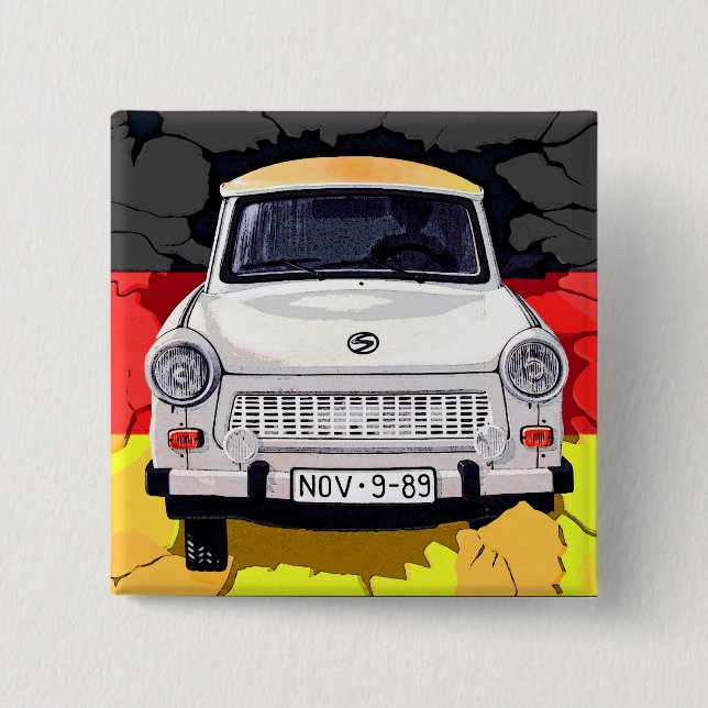 Trabant-Auto und deutsche Flagge, Berliner Mauer Button (Vorderseite)