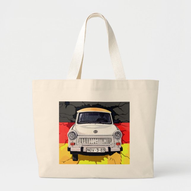 Trabant-Auto und deutsche Flagge, Berliner Mauer Jumbo Stoffbeutel (Vorne)