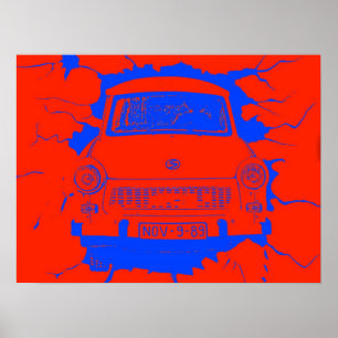 Trabant Car and Red/Blue Berlin Wall Poster