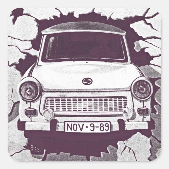 Trabant Car , Black & White, Berliner Mauer (1) Quadratischer Aufkleber (Vorderseite)