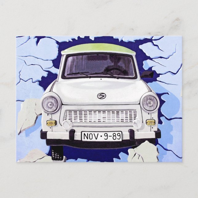 Trabant Car , Blauer Blau, Berliner Mauer Postkarte (Vorderseite)