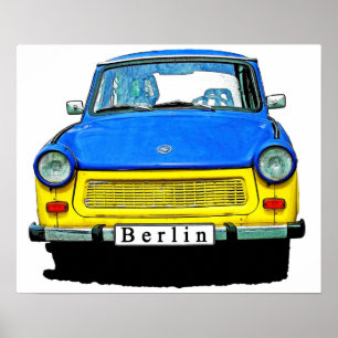 Trabant Car Front, Blue & Yellow, Berlin Poster