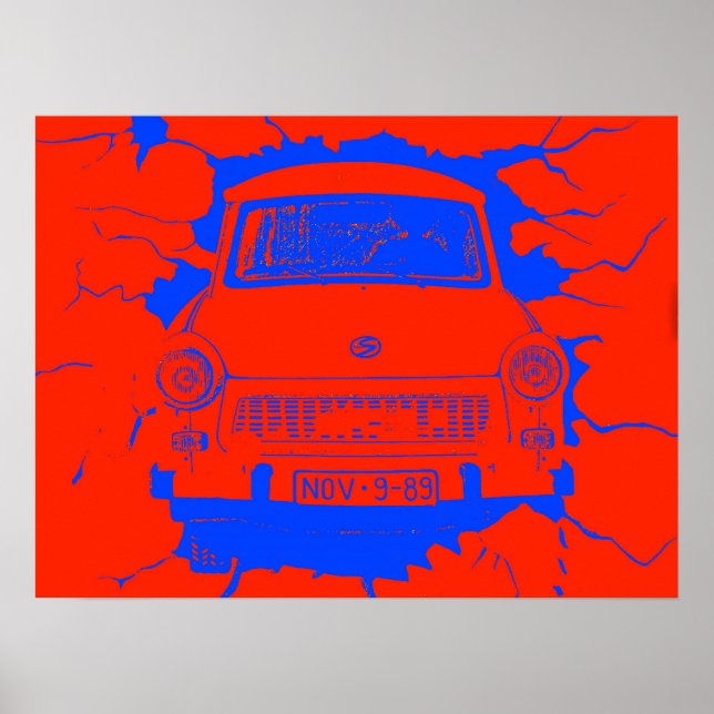 Trabant Car und Red/Blue Berliner Mauer Poster (Vorne)