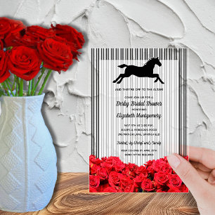Trabrennpferd und rote Rosen Derby-Brautparty Acryleinladungen