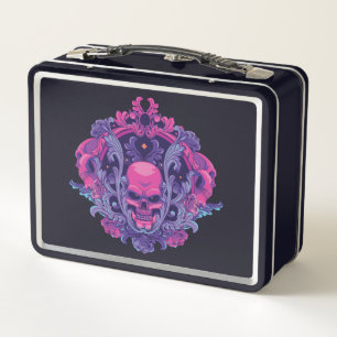 Tracery Skull Pink Farbgestaltung Metall Brotdose