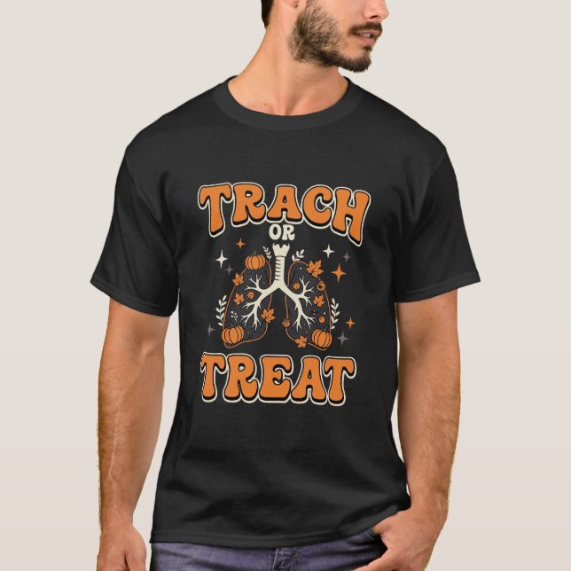 Trach oder Treat Halloween Atemwegedesign T-Shirt (Vorderseite)