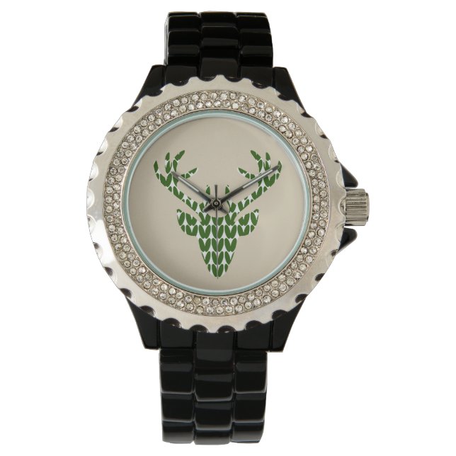 Trachtenuhr trachtiger Schmuck Hirsch Kopf Jäger Armbanduhr (Vorderseite)