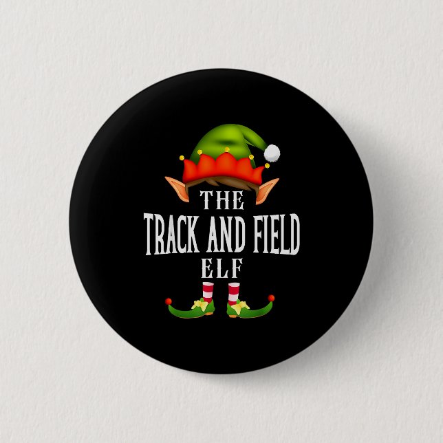 Track And Field Elf Group Funny Christmas Pajama P Button (Vorderseite)