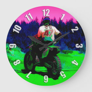 Track überprüfen - Motocross-Racer Große Wanduhr