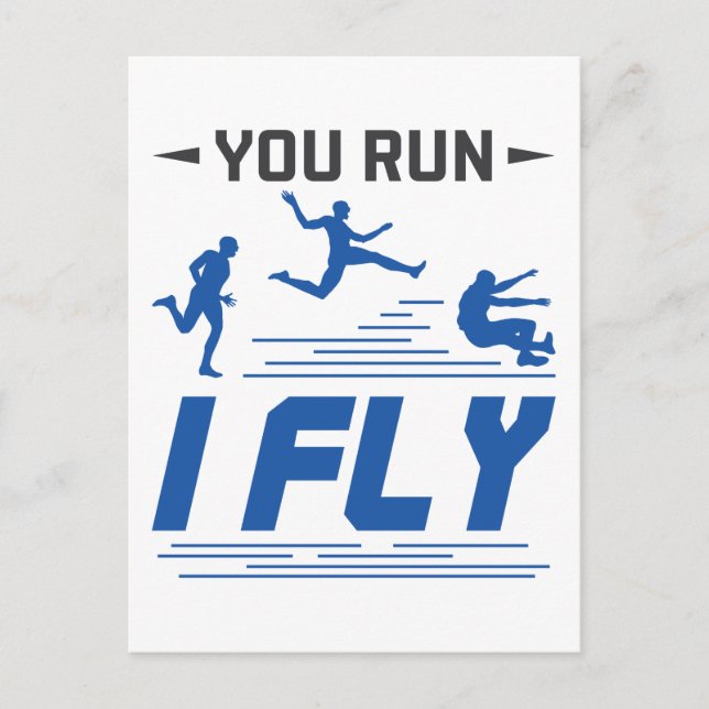 Track und Field Long Jump, den du in Fliege läufst Postkarte (Vorderseite)