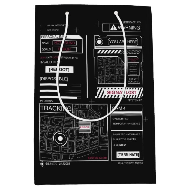 Tracking - Techno-Brutalist Streetwear Design Mittlere Geschenktüte (Vorderseite)