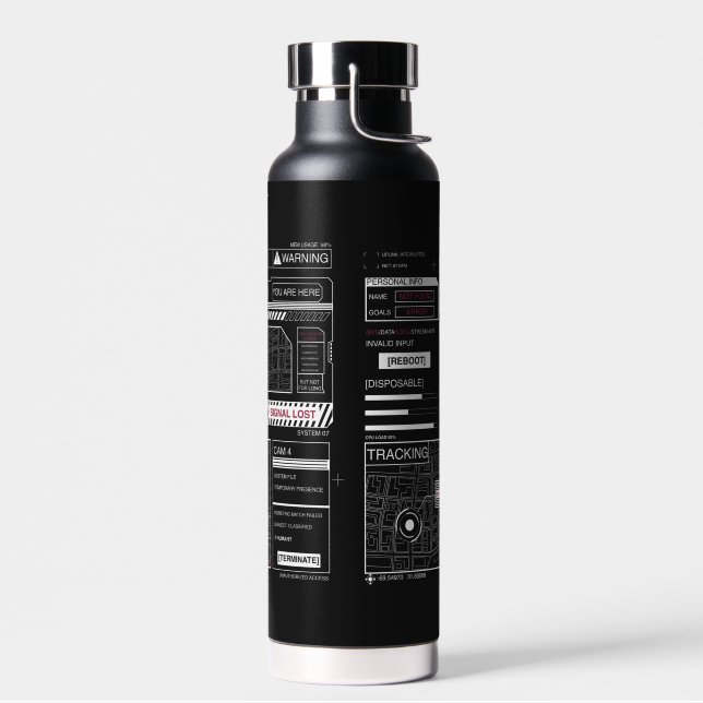 Tracking - Techno-Brutalist Streetwear Design Trinkflasche (Links)