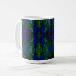 Traços azuis 'flutuando' sobre fundo verde. kaffeetasse