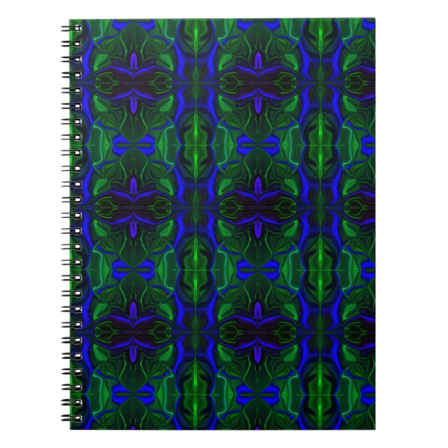 Traços azuis 'flutuando' sobre fundo verde. notizblock (Vorderseite)