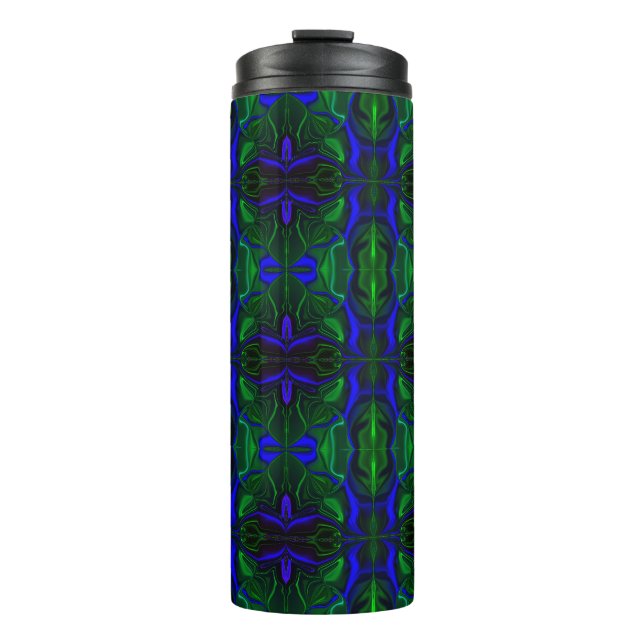 Traços azuis 'flutuando' sobre fundo verde. thermosbecher (Vorderseite)