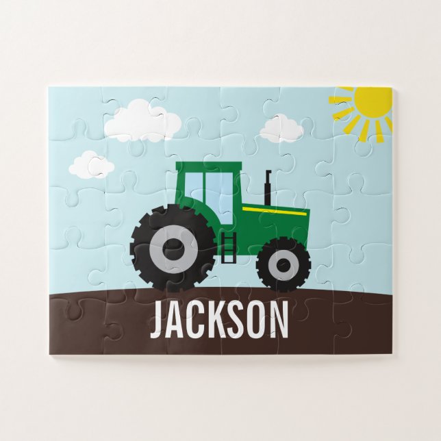 Tracteur agricole Puzzle vert et jaune (Horizontal)