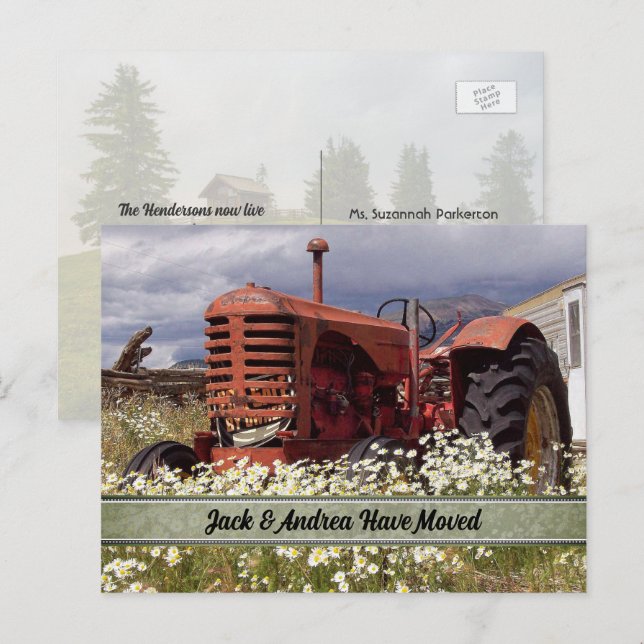 Tracteur agricole vintage Nouvelle adresse Cartes  (Devant / Derrière)