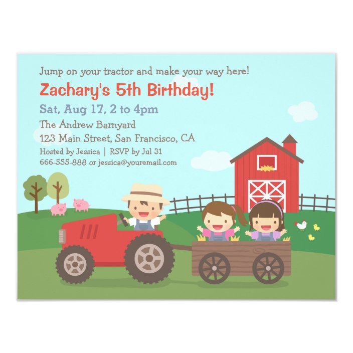 Tracteur Aux Invitations De Partie D Anniversaire Zazzle Ch