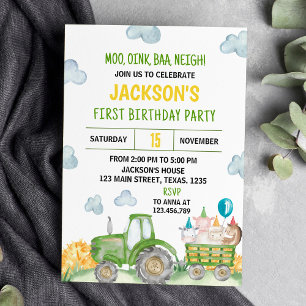 Tracteur Farm Animal Anniversaire Fête Invitation