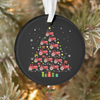 Tracteur rouge agriculteur d'arbre de Noël lumière