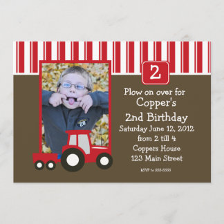 Tracteur rouge et blanc Invitation d'anniversaire