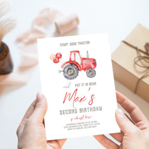 Tracteur rouge Thème Anniversaire Invitation