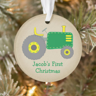 Tracteur vert mignon premier Noël Kraft Photo