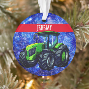 Tracteur vert moderne sur bleu