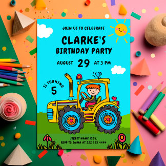 Tractor Adventure Sunny Birthday Bash Einladung