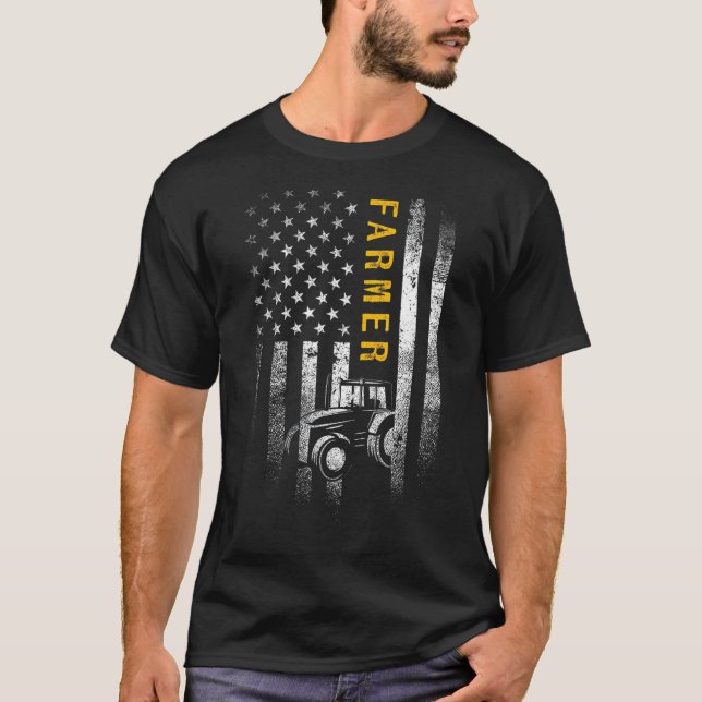 Tractor American US Flag Funny Bauer Rancher Far T-Shirt (Vorderseite)