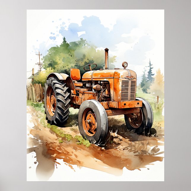 TRACTOR-Aquarellbild Poster (Vorne)
