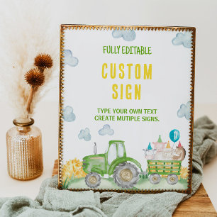 Tractor Farm Animal Birthday Party Table Sign Poster
