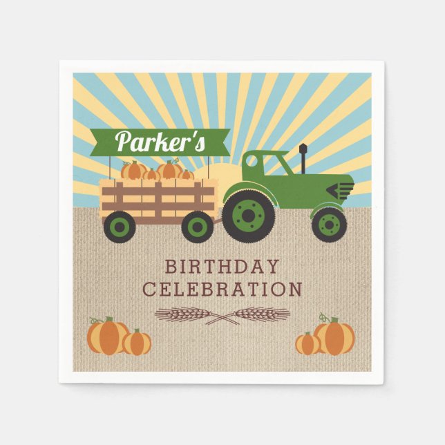 Tractor Hayride Pumpkin Birthday Napkins Serviette (Vorderseite)