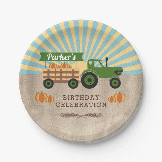 Tractor Hayride Pumpkin Birthday Party Pappteller (Vorderseite)
