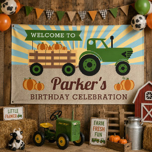 Tractor-Heufahrt-Kürbis-Geburtstags-Vinyl-Willkomm Banner